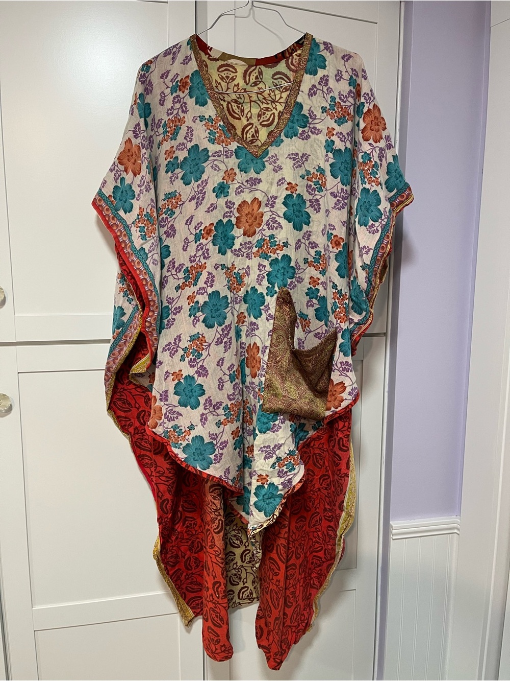 Kantha Bae Reversible Cotton Muu Muu Swim Coverup OS Silk Pockets - Picture 5 of 10